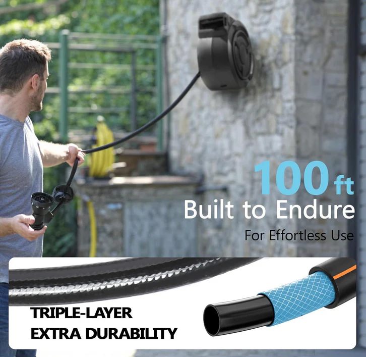 Garden Hose Reel 1/2 in x 100 ft Wall-Mounted