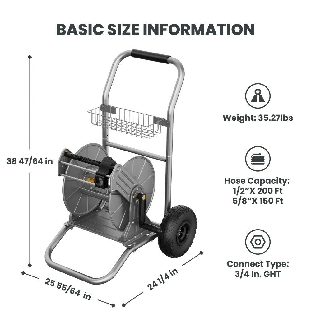 Garden Hose Reel Cart-2 Wheels-Metal-Heavy Duty - Image 5