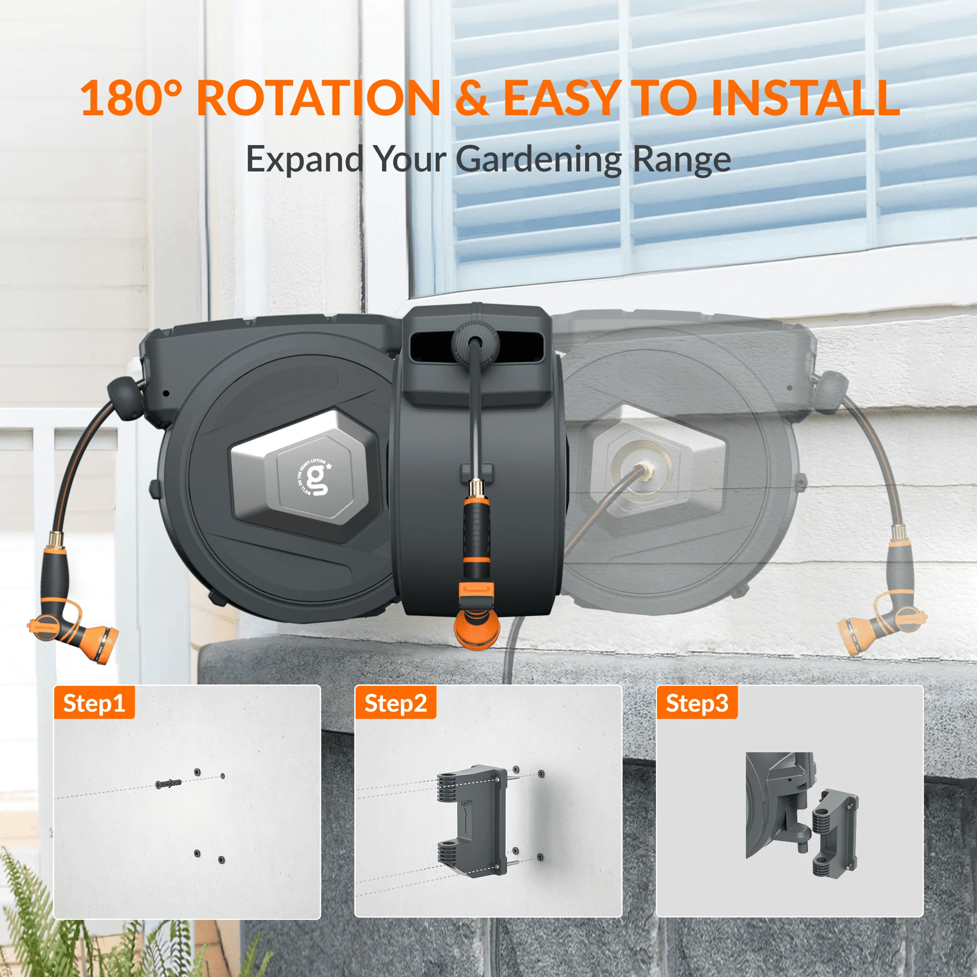 Premium Instant Glide Retractable Garden Hose Reel - Metal Bracket - Image 3