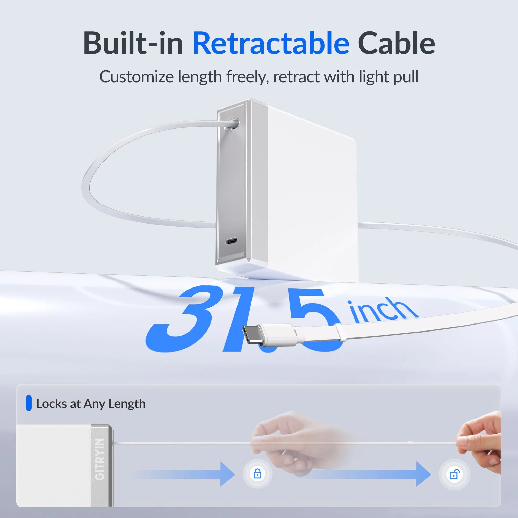 Gitryin Retractable 140W Fast Charger - USB-C Cable - Image 3
