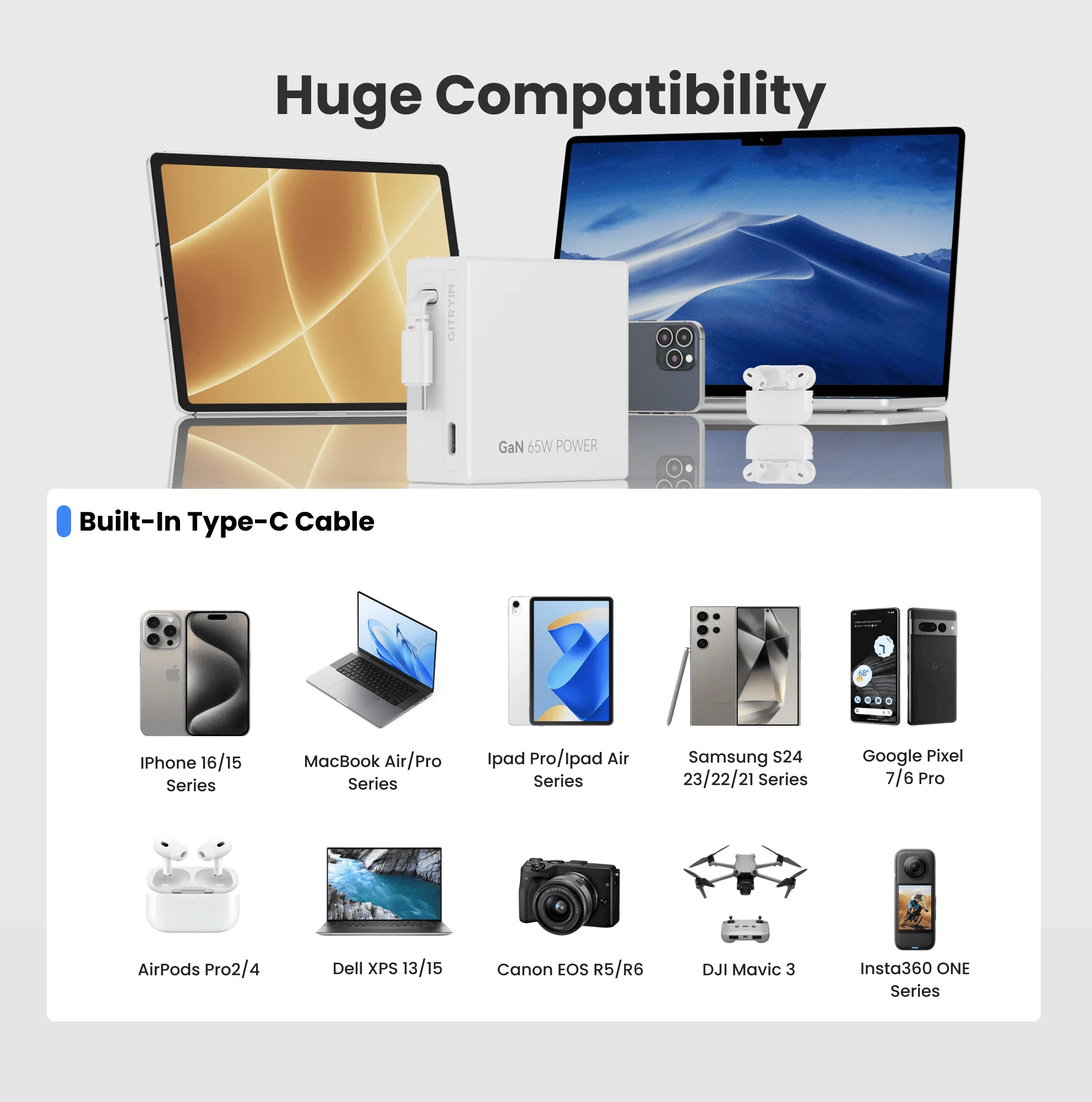 Gitryin Retractable 65W Fast Charger for 3C Devices - Image 8
