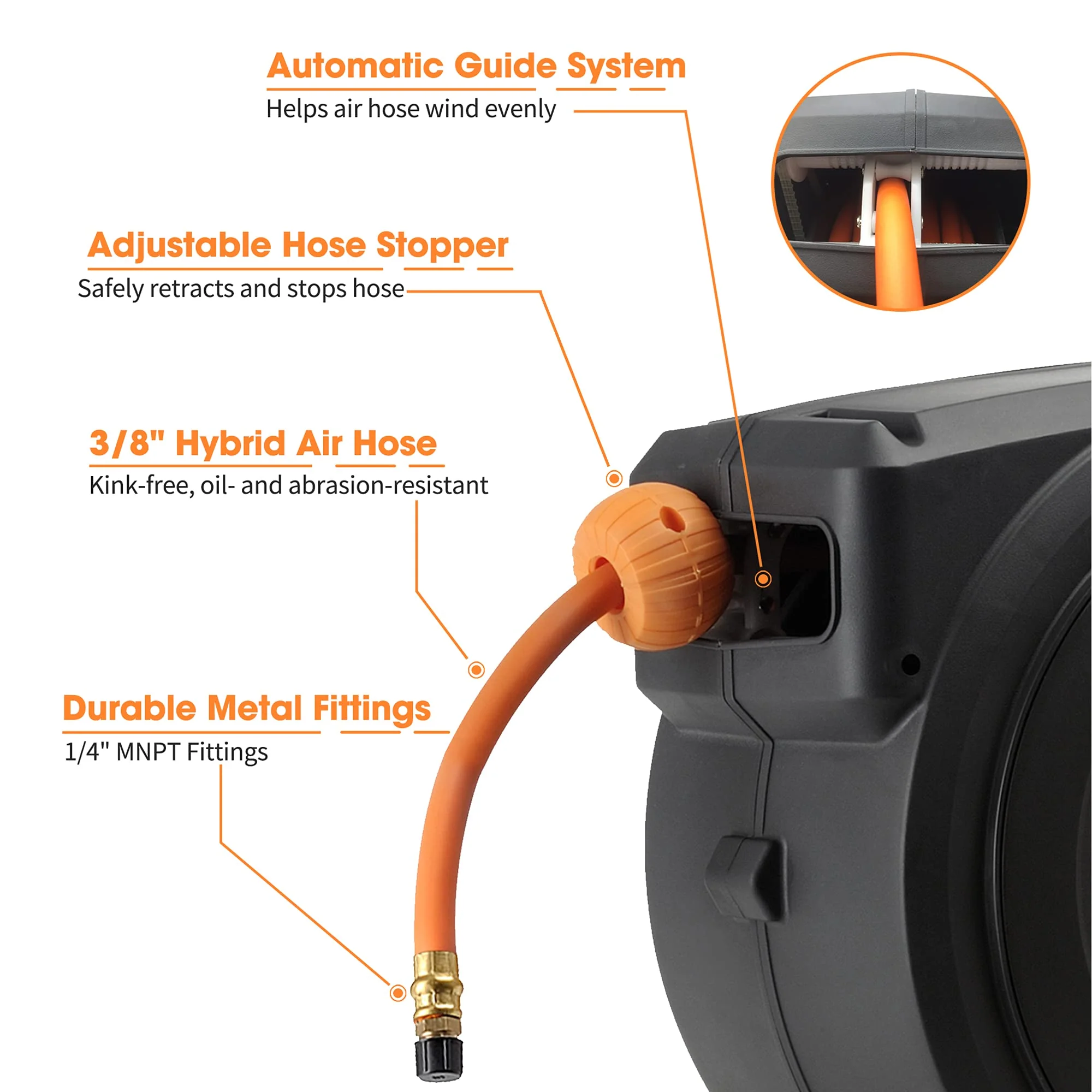 Retractable Air Hose Reel-PP Housing-3/8in-50ft - Image 5
