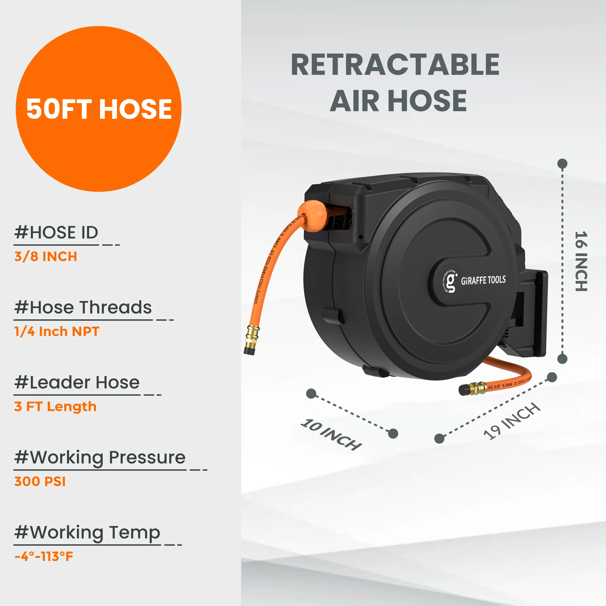 Retractable Air Hose Reel-PP Housing-3/8in-50ft - Image 8
